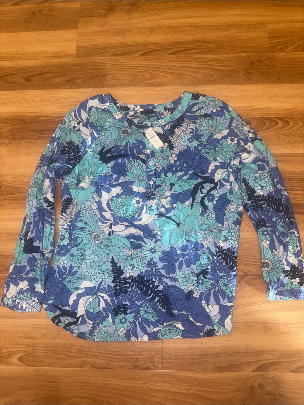 Talbots Blue & Teal Floral Long-Sleeve Henley Top